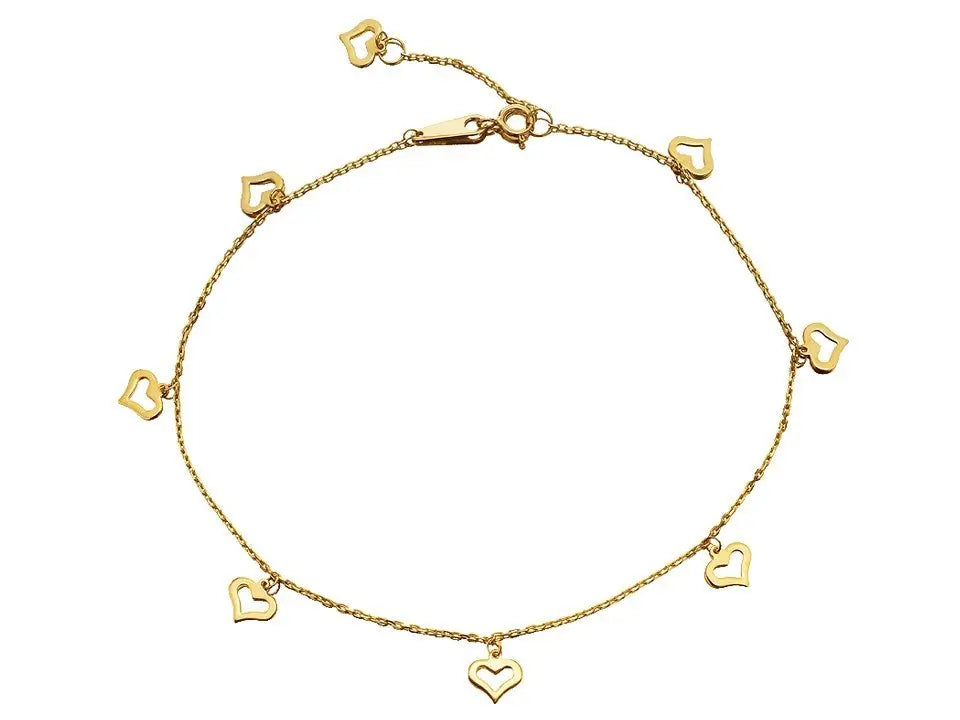 9ct Solid Gold Tiny Heart Anklet | Dainty Italian Chain Bracelet