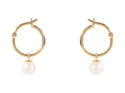 9ct Gold Freshwater Pearl Drop Hoop Earrings | Hallmarked | Classic & Elegant