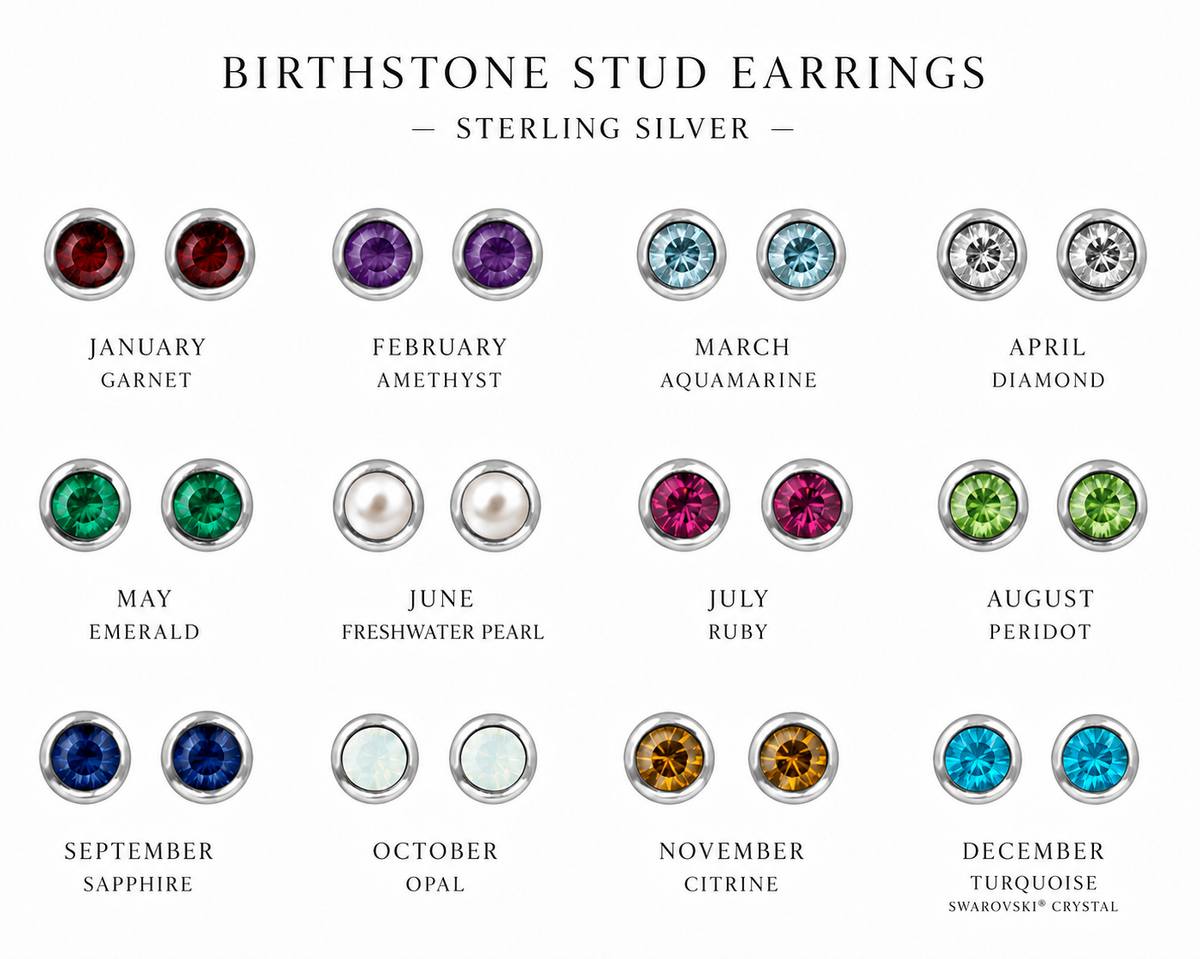 Fernwood & Fox Silver Birthstone Earrings