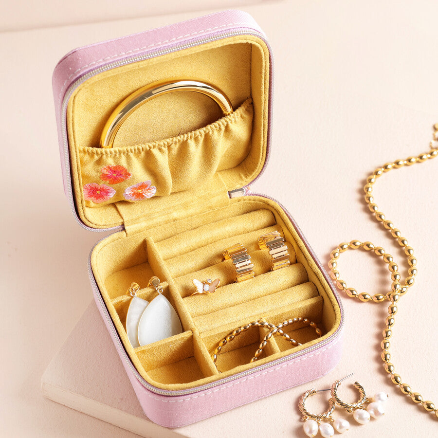 Embroidered Flower Jewellery Travel Case