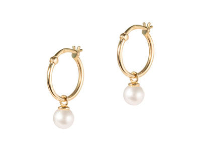 9ct Gold Freshwater Pearl Drop Hoop Earrings | Hallmarked | Classic & Elegant